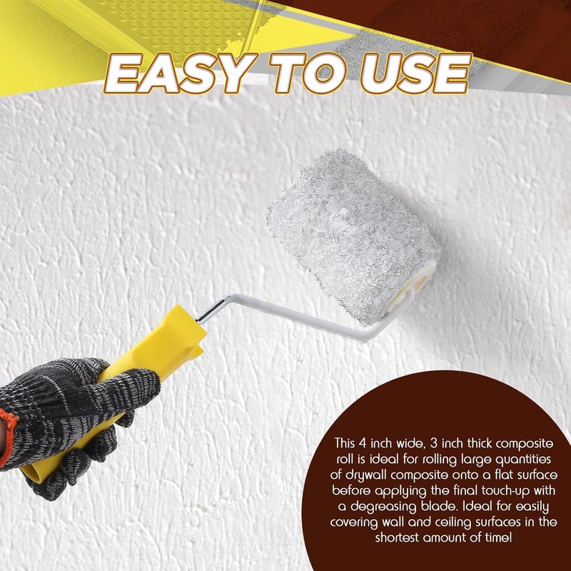 Threlaco 3 قطع غطاء أسطوانة مركب الجدران بقطر 4 بوصات مع 1 إطار طلاء، فرشاة نسيج الجدران، أسطوانة طين للاستخدام مع المعجون، الأرضيات الدياتومية، معجون التشكيل، الطلاءات ذات النسيج - Image 4